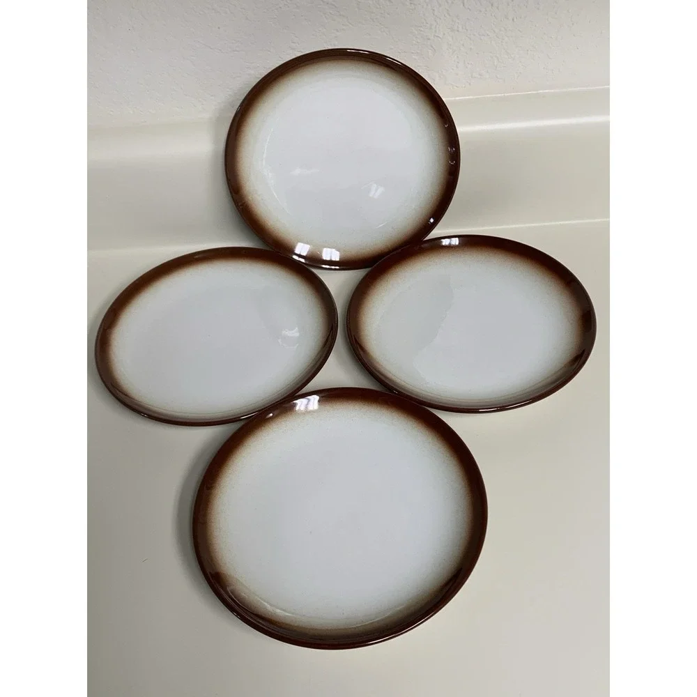 4 Wallace China Brown Airbrush Rim Bread Plates L.A, Calif Vtg Restaurant Ware